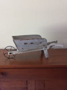 Rustic Distressed Wooden Wheelbarrow Decor - Gray/White